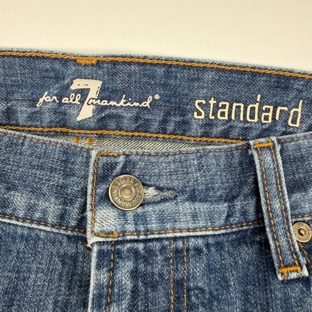 7 For All Mankind Standard Jeans Mens 34x29 Blue Straight Leg Whiskered Denim